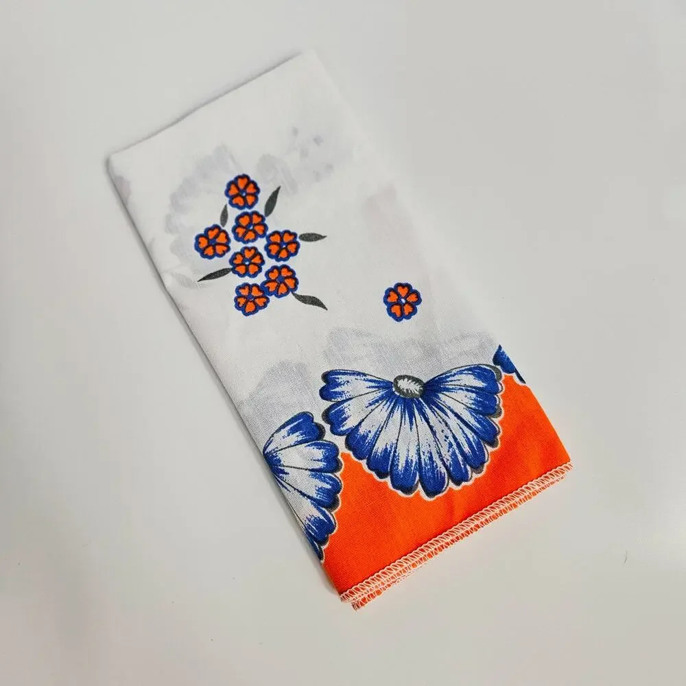 Vintage Mod Floral Cloth Napkins | Set of 4 MCM Orange and Cobalt Blue 1960s/70s